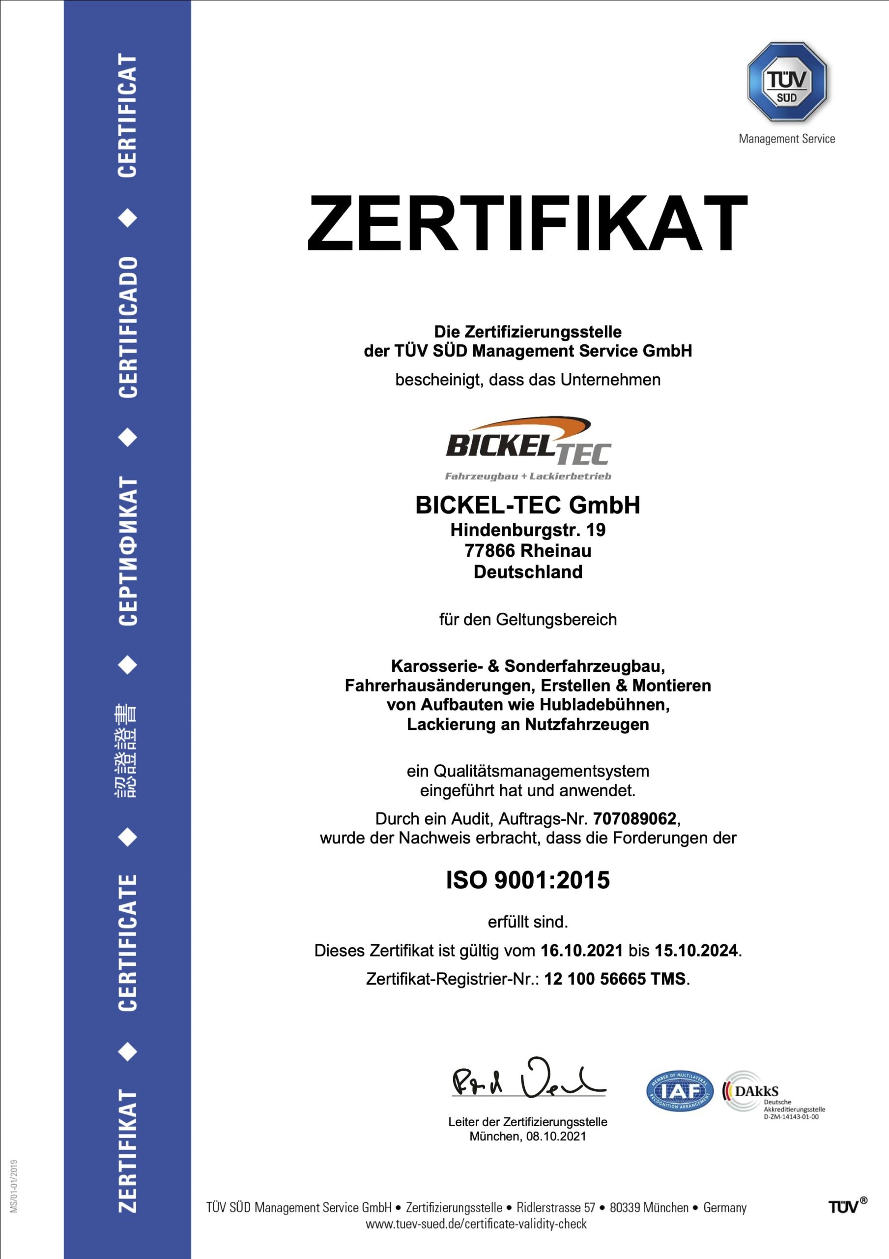 TÜV-Zertifikat auf Deutsch