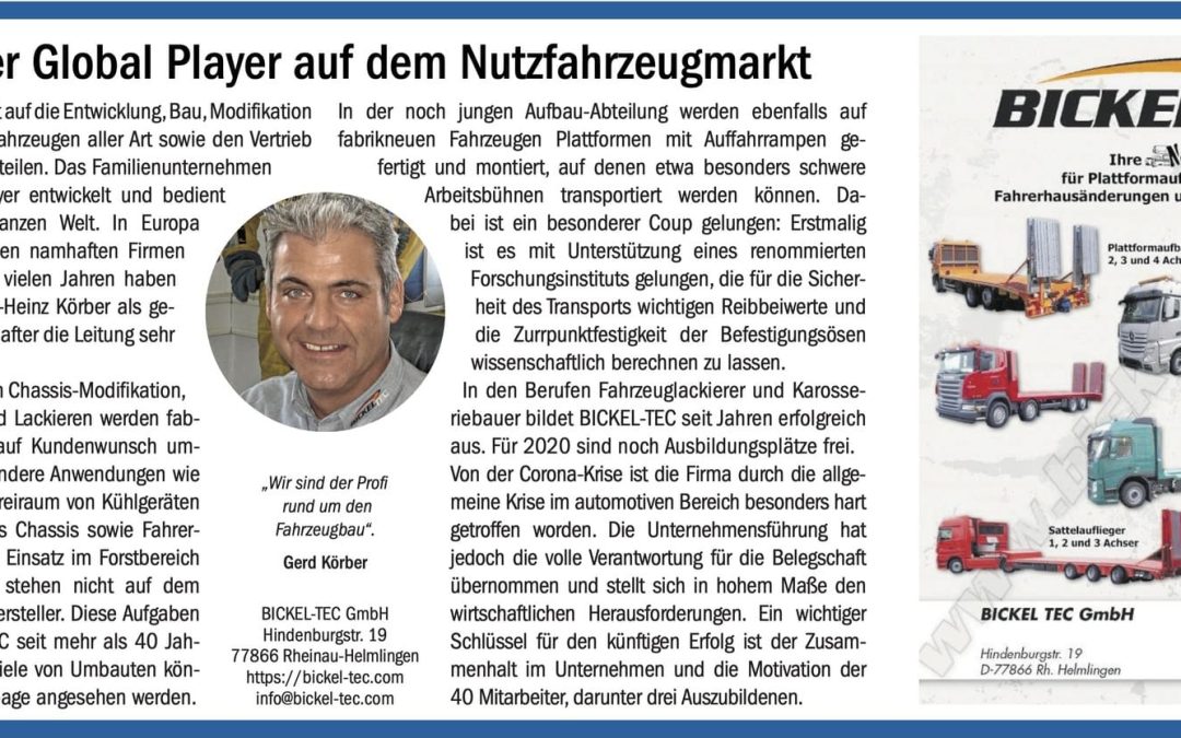 Oktober 2020 – Wirtschaftsmacher „Erfolgreicher Global Player auf dem Nutzfahrzeugmarkt“